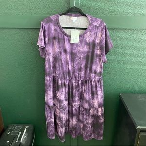 NWT XL Lu La Roe Purple Tie Dye Casual Sundress Knee Length